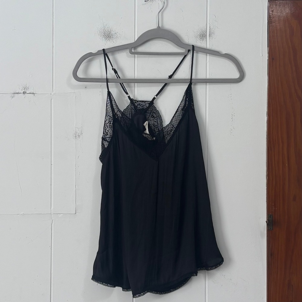 Lovestitch Black Silk Blend Lace Trim Racerback Camisole Tank Top Small